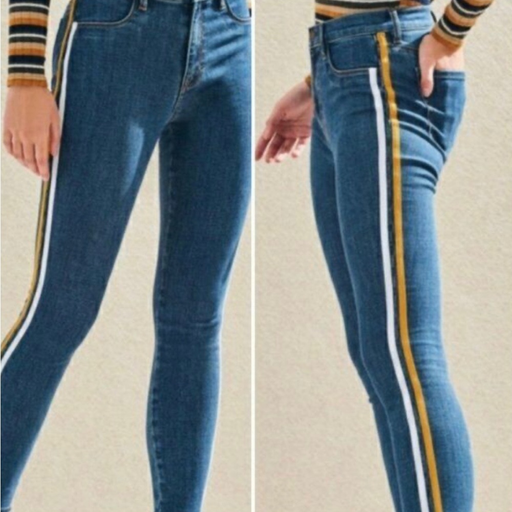 Women’s pacsun white yellow striped jeans size high rise ankle Jeggings size 25